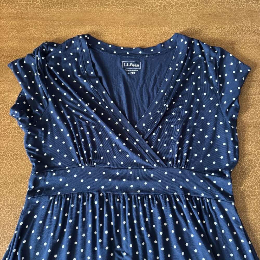 L.L. LL Bean Navy Blue Polka Dot Sleevelss Dress - Size Large - Picture 2 of 3
